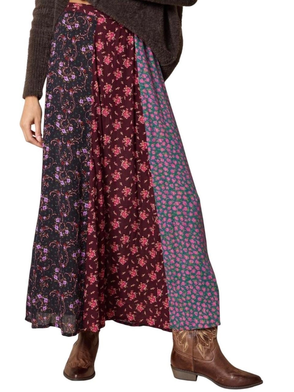 NATURAL LIFE Floral Patchwork Panel Maxi Skirt Size Medium